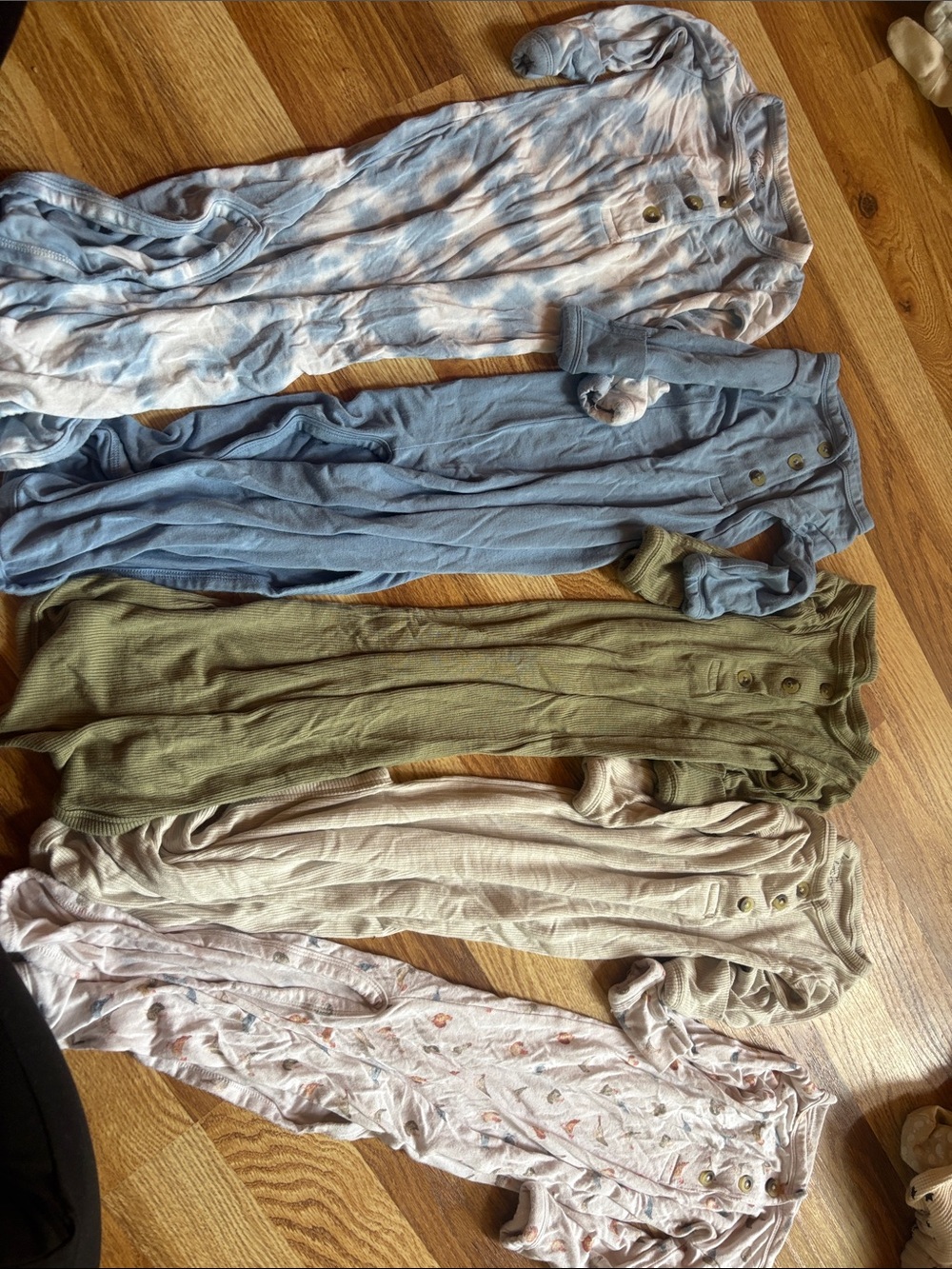 5 Assorted /2!Ribbed Baby bags  - Blue, Olive, Cream, Tie-Dye, Printed chickens